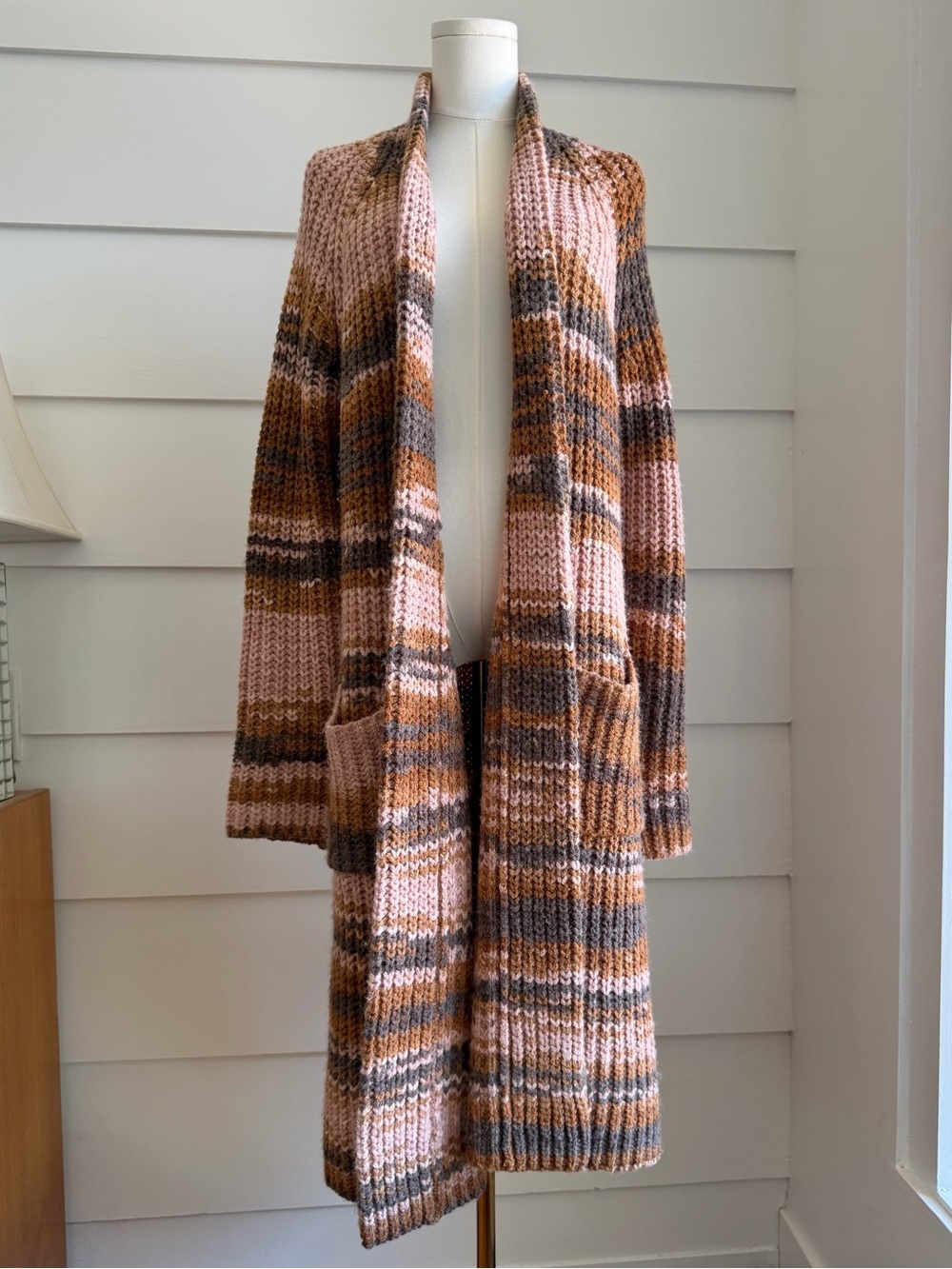 Skull Cashmere Open Front Striped Duster Cardigan M